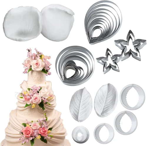 Miniatura 12 de KALAIEN Molde de pasta de goma de pétalo de hoja de pétalos de azúcar, herramientas de artesanía de rosa, vetas dobles Rose Petal