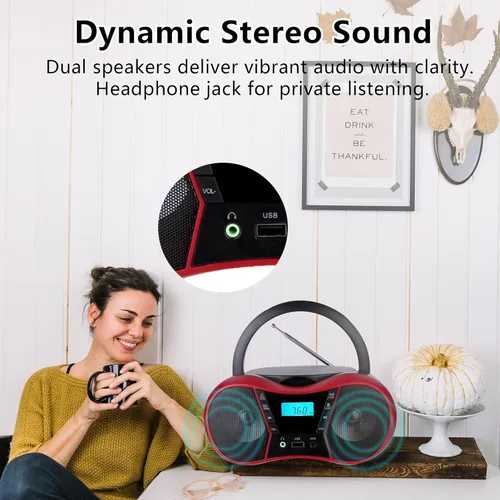 Miniatura 6 de Boombox Reproductor de CD Portátil, Reproductores de CD Portátiles para el Hogar, Reproductor de CD de Radio Estéreo con AUX/USB/FM/Bluetooth