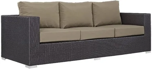 Miniatura 10 de Modway Sofá de mimbre para patio al aire libre Convene en color beige espresso