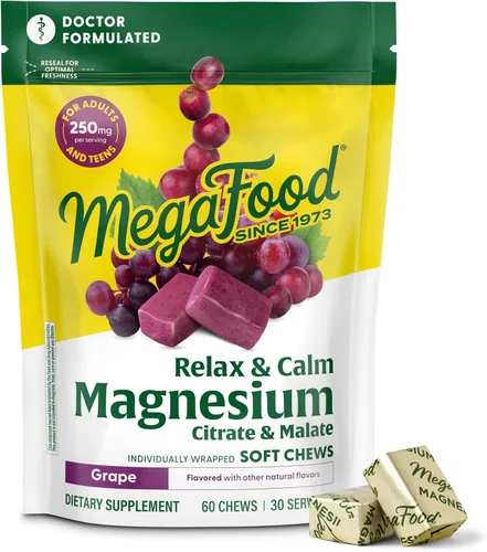 Miniatura 9 de MegaFood Relax + Calm - Masticables suaves de magnesio - Suplemento de magnesio de citrato y malato - Sin gluten, vegetariano y hecho sin lácteos ni