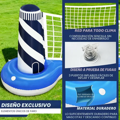 Miniatura 5 de Juego de flotador inflable de red de voleibol con pelota de playa de 19 pulgadas, diseño de faro, juguetes flotantes para deportes acuáticos