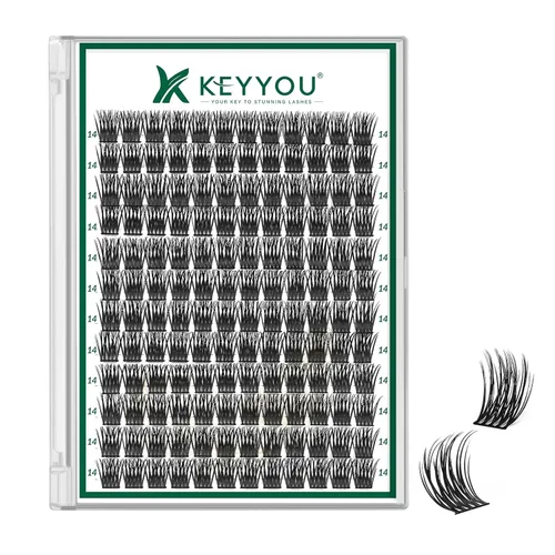 Miniatura 85 de KEYYOU Racimos de pestañas, 96 piezas de extensiones de pestañas DIY, rizado D de 16 mm, negro, realista, no irritante, fácil de colocar en casa