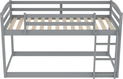 Miniatura 6 de Harper & Bright Designs Litera baja individual sobre individual, marco de cama individual de madera con escalera y barandillas, literas bajas