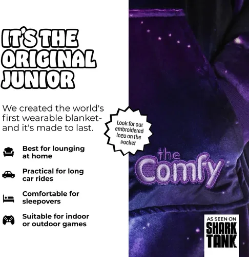 Miniatura 2 de THE COMFY Original Jr para niños Manta de sherpa de forro polar de gran tamaño con capucha y bolsillo Vista en Shark Tank Galaxia