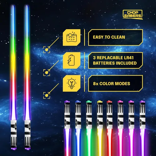 Miniatura 3 de Palillos de sable de luz con luz LED brillante, de Star Wars, reutilizables, para sushi, luz LED con 8 modos de color de luz, 2 pares