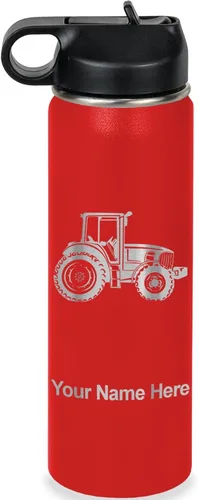 Miniatura 37 de LaserGram Botella de agua personalizada, tractor agrícola, acero inoxidable de doble pared aislada al vacío con popote superior, regalo grabado