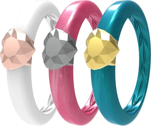 Miniatura 19 de Zollen Anillos de silicona para mujer, 1/3 paquetes de alianzas de boda de silicona, forma de flor, anillos de goma, colección de flores para mujer
