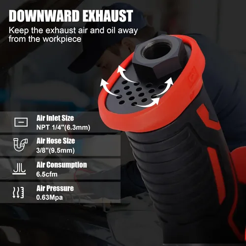 Miniatura 5 de Llave de impacto de aire de 1/2 pulgada, par máximo de 1560 ft-lbs, diseño ligero de 4.4 lb, pistola de impacto de aire incluye 11 piezas de juego
