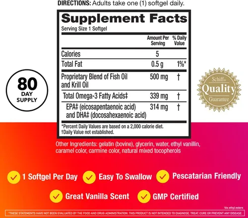 Miniatura 9 de Megared Aceite de pescado omega-3 + aceite de krill de alta absorción 500 mg cápsulas blandas, MegaRed Advanced 4 en 1 (80 unidades en una botella)