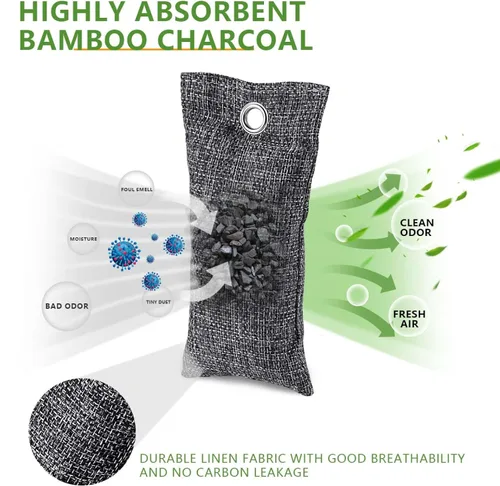 Miniatura 3 de Paquete de 4 absorbentes de olores de carbón activado, bolsas purificadoras de aire de carbón de bambú, eliminador de olores, ambientador