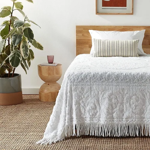 Miniatura 5 de Beatrice Home Fashions Colcha de Chenilla con Medallón, Full, Blanco