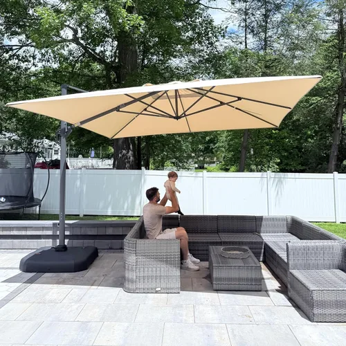 Miniatura 20 de PURPLE LEAF Sombrilla de Patio de 8 Pies para Exteriores Sombrilla Cantilever Cuadrada de Aluminio Sombrilla Offset con Rotación de 360 Grados