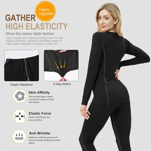 Miniatura 4 de Ropa interior térmica para mujer, conjunto de compresión de capa base cálida para invierno, forro polar, pantalones largos para correr y esquiar