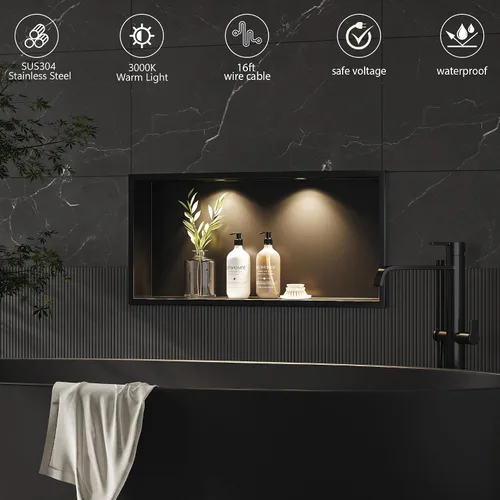 Miniatura 3 de Neodrain Nicho de ducha con luz LED no regulable, nicho empotrado integrado de pared para almacenamiento en el baño, no necesita azulejos, nicho