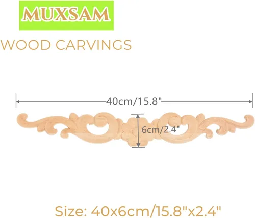 Miniatura 2 de MUXSAM Apliques de madera decorativos tallados, calcomanías largas de madera para decoración de muebles, tallas de roseta para puerta, gabinete
