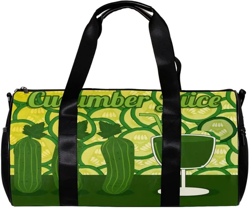 Healthy Green Cucumber Juice Sports Duffel Bag Travel Tote Carry on Weekender Gym Overnight Bag for Men & Women