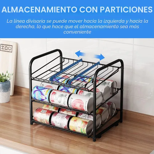 Miniatura 5 de Organizador de estantes para latas, dispensador apilable de 3 niveles para almacenamiento de latas, para almacenamiento de alimentos, cocina o Negro
