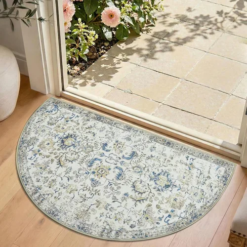 jinchan Kalen - Alfombra de área lavable con diseño floral vintage, alfombra de entrada de medio círculo de 2 x 3, tapete de media luna de pelo