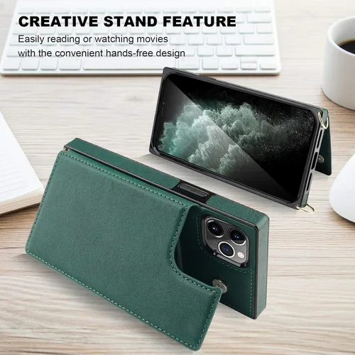 Miniatura 5 de Bocasal Funda tipo cartera cruzada para iPhone 11 Pro Max, soporte para tarjetas de crédito, de piel sintética, a prueba de golpes, desmontable