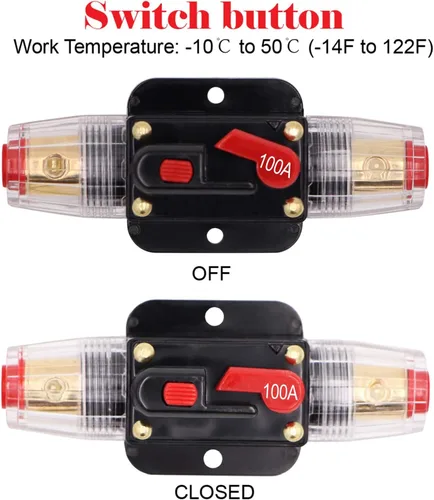 Miniatura 2 de Paquete de 2 disyuntores de 100 amperios y 12 voltios con reinicio manual, portafusibles en línea de 100 A 0-8 Awg para audio de automóvil, barco