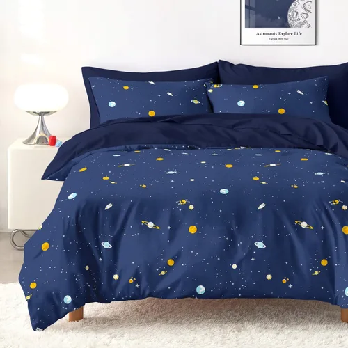 Miniatura 8 de Wake In Cloud - Juego de edredón espacial, tela 100% algodón, diseño de astronauta con diseño de constelación, cohete y estrella, para niños