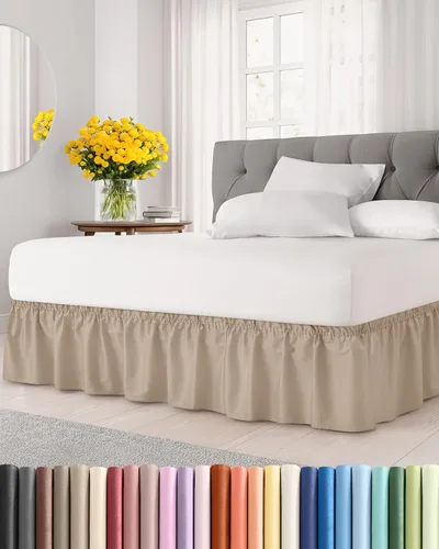 CGK Linens - Falda de cama envolvente con volantes, color crema, para camas de tamaño matrimonial con altura de 15 pulgadas sin arrugas, plisada con