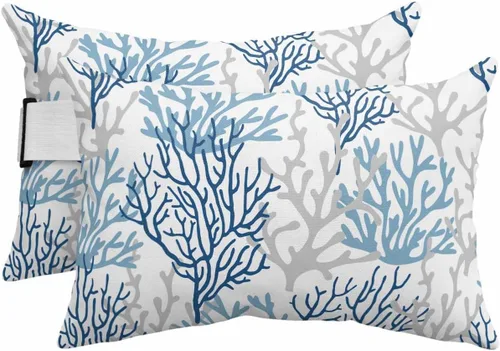 Miniatura 20 de PIEPLE Blue Flower - Almohada rectangular para reposacabezas para exteriores e interiores, 11 x 16 pulgadas, relleno de poliéster, impermeable