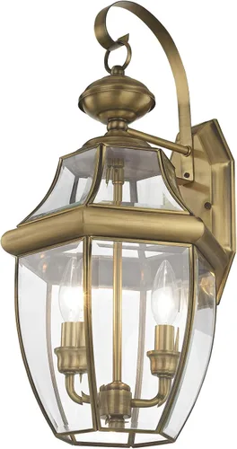 Miniatura 12 de Livex Lighting 2251-07 Monterey - Farol de pared de latón macizo con 2 luces para exteriores con cristal biselado transparente, 20.25 x 10.5 x 20.25