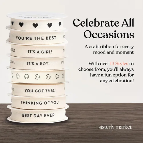 Miniatura 6 de Cinta de algodón en espiga personalizada, cinta de regalo natural de 5/8 pulgadas con frase impresa Best Day, 10 yardas