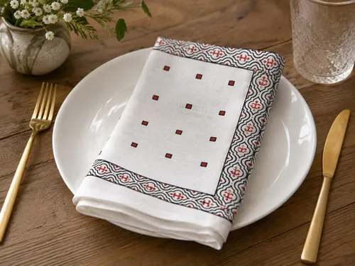 Servilleta de algodón con estampado de país francés 17" x 17" negro y rojo