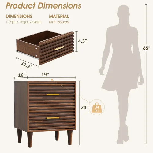 Miniatura 3 de Alohappy Mesita de noche, mesitas de noche modernas de mediados de siglo, mesita de noche acanalada para dormitorio, mesa auxiliar con cajones