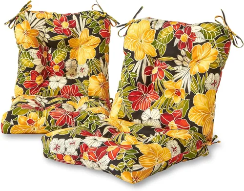 Cojines para silla de exterior con bisagras, diseño de una sola pieza, cojín reversible para asiento y respaldo de patio con lazos, tela de