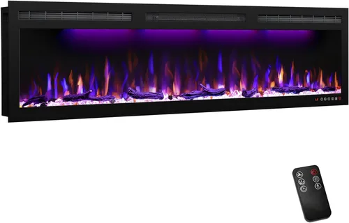 Miniatura 15 de Chimenea eléctrica Mystflame, chimenea empotrable o montada en la pared, chimenea lineal de marco delgado con opciones de madera y capa de cristal