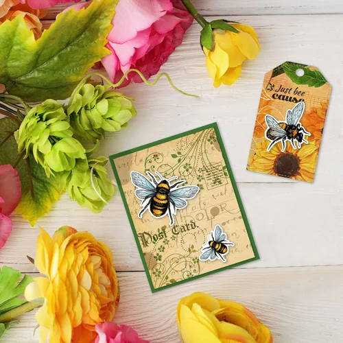 Miniatura 4 de GLOBLELAND Sellos transparentes de abeja para decoración de álbumes de recortes, diseño de abeja Happy Greetings, sello de silicona transparente