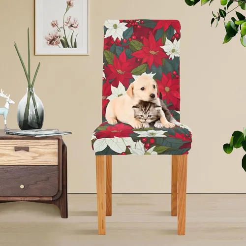 Miniatura 5 de Juego de 2 fundas para silla de comedor con flores de Pascua de Navidad, extraíbles y lavables, para hotel, ceremonia, banquete, boda, fiesta
