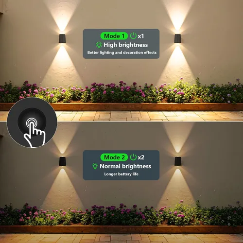 Miniatura 7 de Paquete de 6 luces solares de pared para exteriores, impermeables, arriba y abajo, 2 apliques de valla LED para casa, patio, porche, patio, jardín