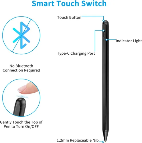 Miniatura 5 de Lápiz óptico para iPhone X/11/12/13/14/15/16 Pro MaxPen, lápiz de punta fina de 0.059 pulgadas, universal, compatible con iPhone/Device Negro
