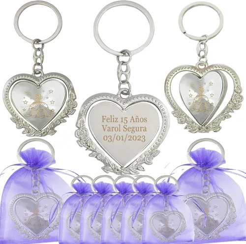 Miniatura 11 de 12 llaveros personalizados Recuerdo para Quinceañera Mis XV, regalo de fiesta de 18 cumpleaños, invitado (negro)