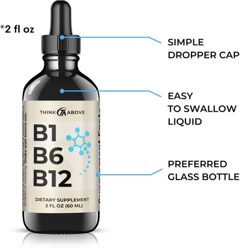 Miniatura 2 de Think Above Gotas líquidas de vitamina B1 B6 B12 – Suplemento diario de apoyo al bienestar – sabor afrutado – metilcobalamina, tiamina, piridoxina