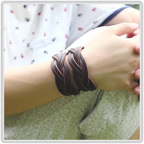 Miniatura 7 de Brazalete de cuero ancho con correa trenzada punk