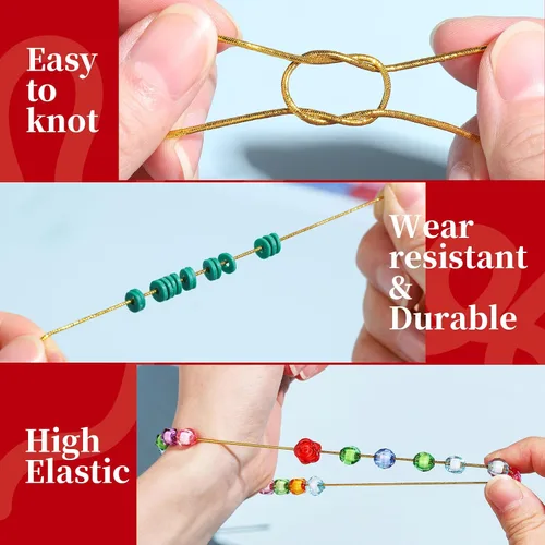 Miniatura 4 de FANDAMEI Hilo elástico metálico de 1.2mm, cordón dorado elástico para hacer joyas de regalo artesanal, cordones elásticos para trenzas de cabello