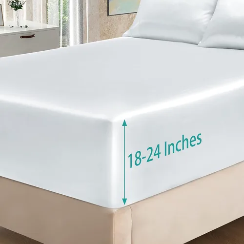 Miniatura 74 de Homiest Juego de sábanas de satén de lujo de 3 piezas con bolsillo profundo, 1 sábana bajera + 1 sábana encimera + 1 funda de almohada