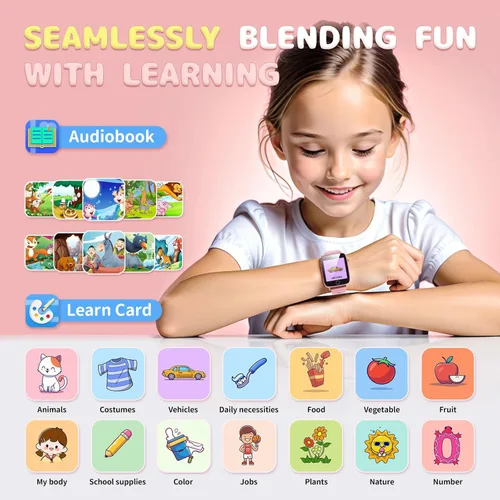 Miniatura 6 de ZUODUN Relojes Inteligentes para Niñas de 4 a 12 Años, Reloj Inteligente para Niños con Cámara, 26 Juegos de Rompecabezas, Reloj Despertador, Rosa