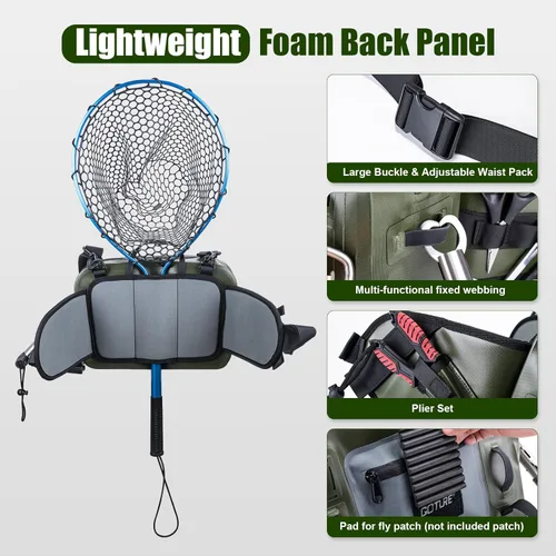 Miniatura 5 de Goture Riñonera de pesca impermeable, IPX8 840D TPU bolsa grande para aparejos con soporte para caña, cierre hermético de cremallera, bolsa de pesca