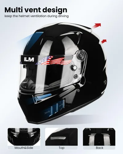 Miniatura 3 de ILM Snell SA2020 Casco de carreras de auto de cara completa con fibra de vidrio ligera para hombres y mujeres adultos Modelo 890