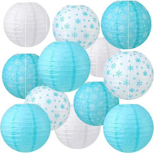 Miniatura 9 de Panelee 12 linternas de papel de bola de playa de 8 pulgadas, decoraciones de fiesta de piscina, decoraciones redondas colgantes temáticas de Luau
