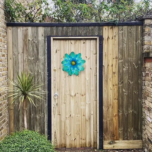 Miniatura 7 de EASICUTI Decoración de pared de metal azul con flores de metal para colgar en interiores y exteriores, hogar, baño, cocina, dormitorio, sala