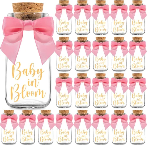 Miniatura 23 de Ethisa Paquete de 24 botellas de vidrio de leche vintage con cintas y calcomanías, regalos elegantes de baby shower para invitados y centros de ¡Es