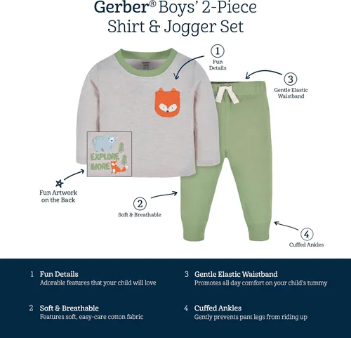 Miniatura 6 de Gerber baby-boys Toddler 2-piece Long Sleeve Tee & Pull-on Jogger SetJogger Set