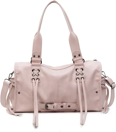 Bolso de mano grande de poliuretano para mujer, bolso de hombro retro Boston con acento vintage, bolso de otoño con asa superior informal para